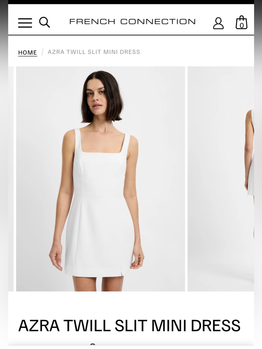 French Connection White Square-Neck Twill Mini Dress